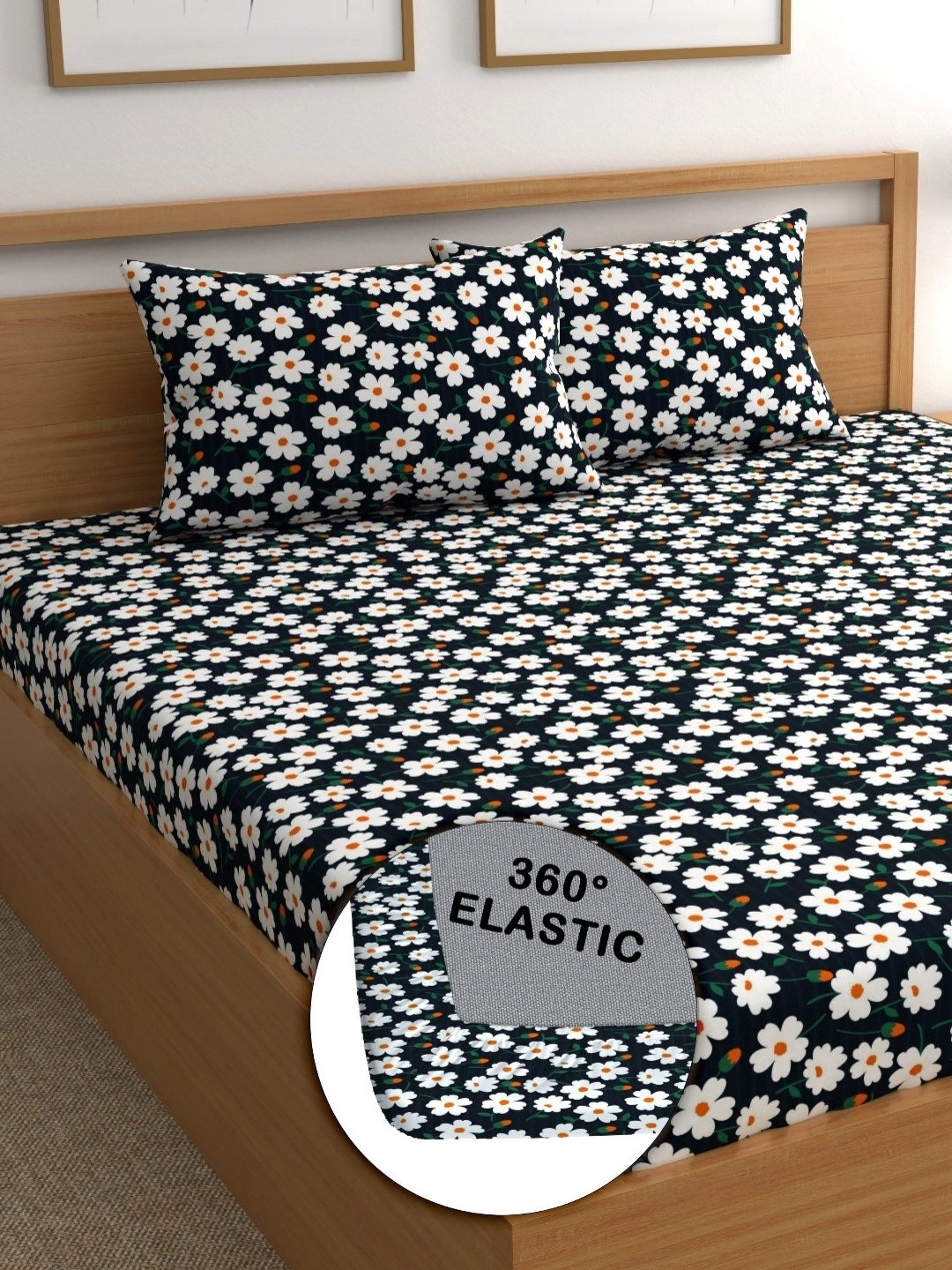 

CG HOMES Blue & White Floral 210 TC King Bedsheet with 2 Pillow Covers