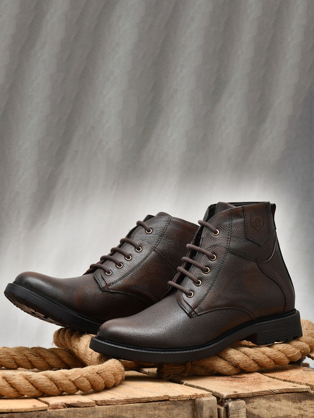 

GALEX Men Leather Lace Up Mid-Top Hiking Boots, Brown