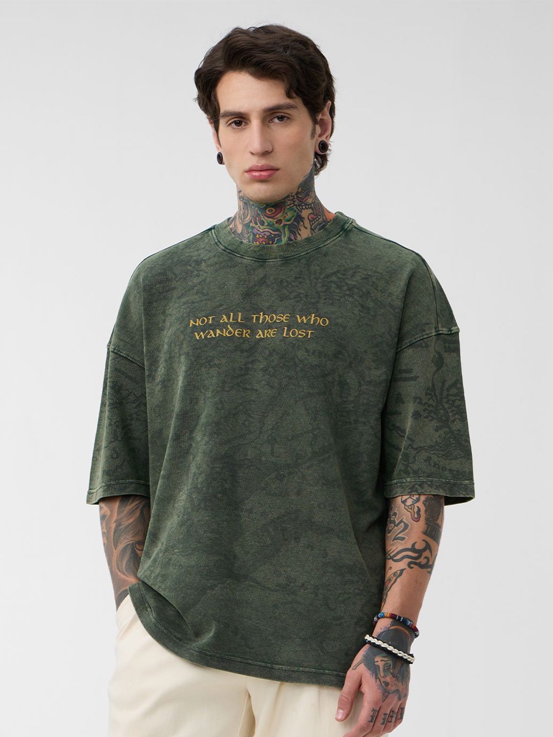 

The Souled Store Men Typography Printed Oversized T-shirt, Green