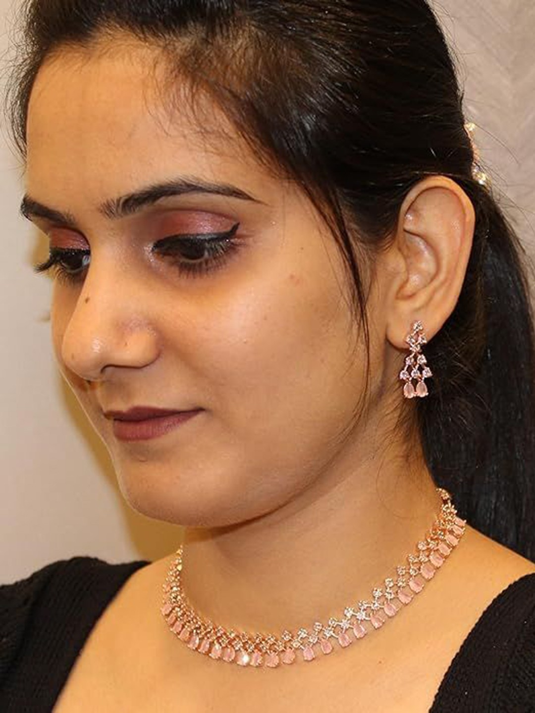 

Bello Naari Gold-Plated American Diamond-Studded Jewellery Set