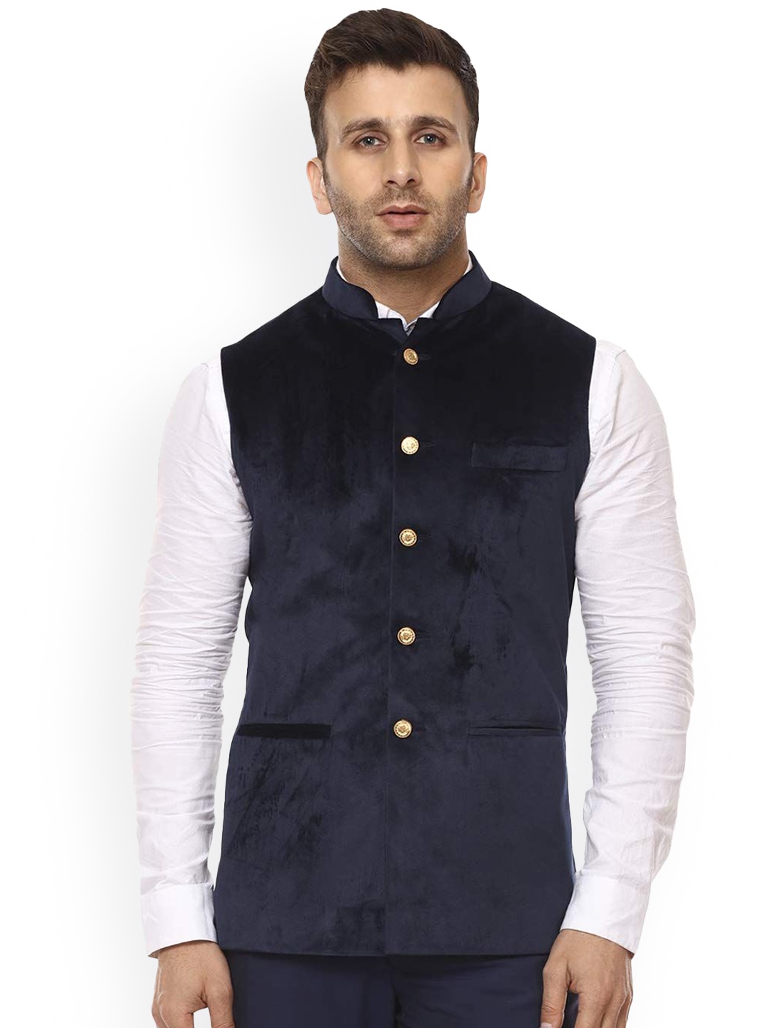 

VEERA PARIDHAAN Mandarin Collar Nehru Jackets, Blue
