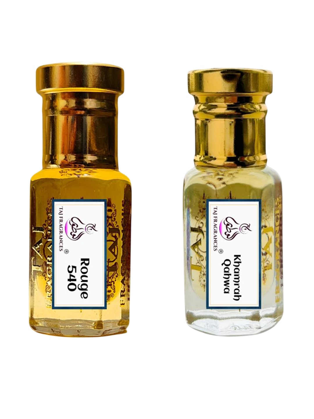 

Taj Fragrances Unisex Set Of 2 BR Rouge 540 & Khamrah Qahwa Long Lasting Attar - 6 ml Each, Gold