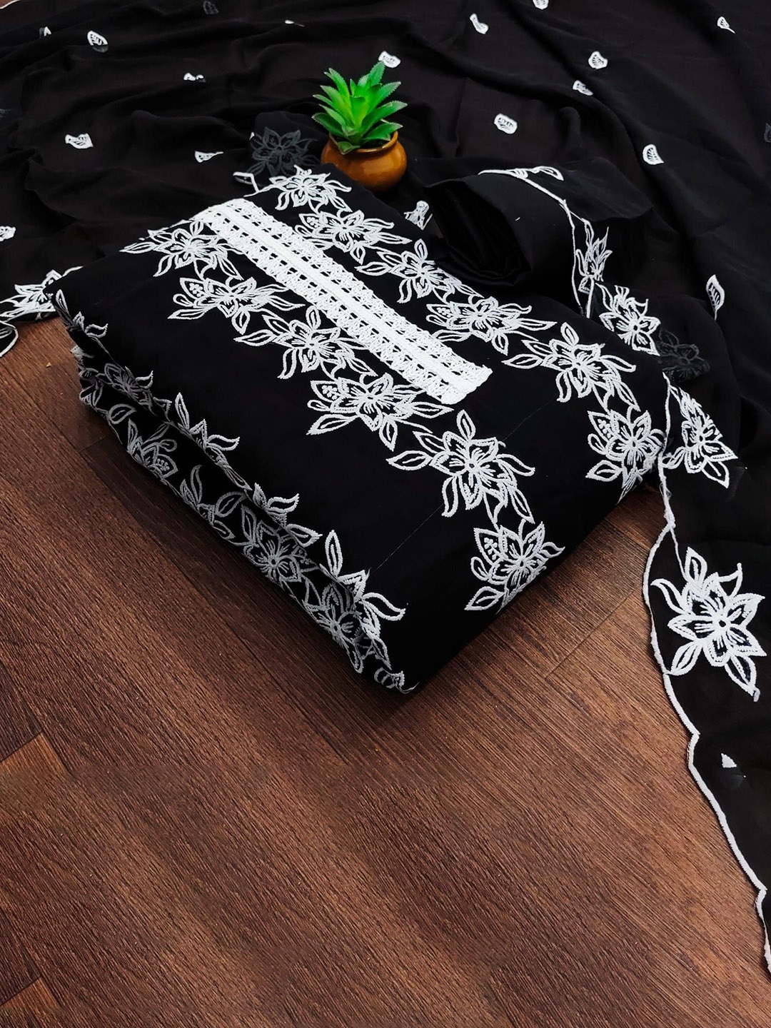 

BlissFlair Unstitched Dress Material, Black