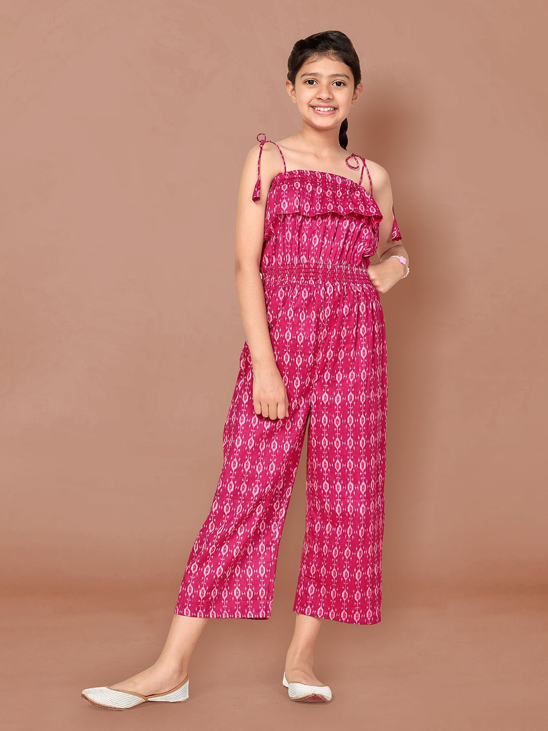 

YK Girls Off-Shoulder Printed Basic Jumpsuit, Pink