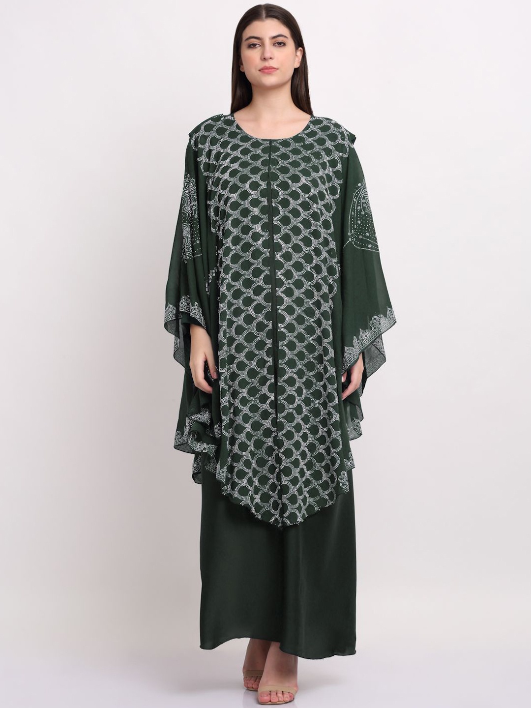 

Arrabi Embellished Detail Round Neck Indian Ethnic Burqa With Scarf, Green