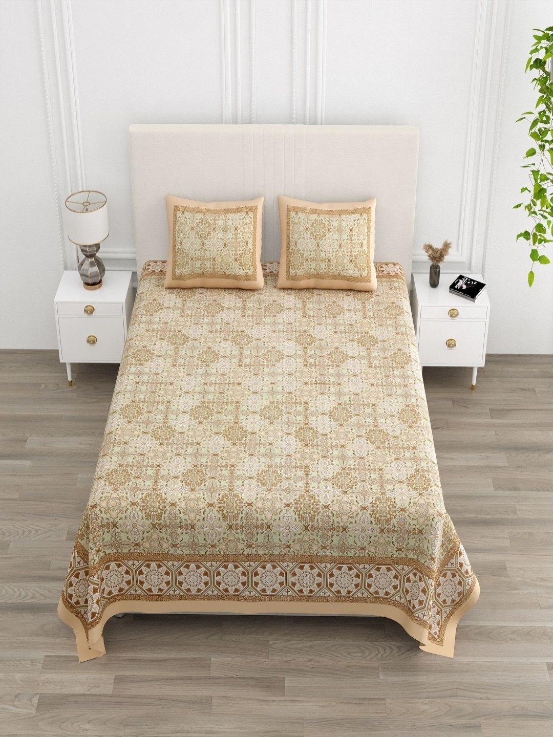 

CHICERY Multicoloured Floral 210 TC King Bedsheet with 2 Pillow Covers, Beige