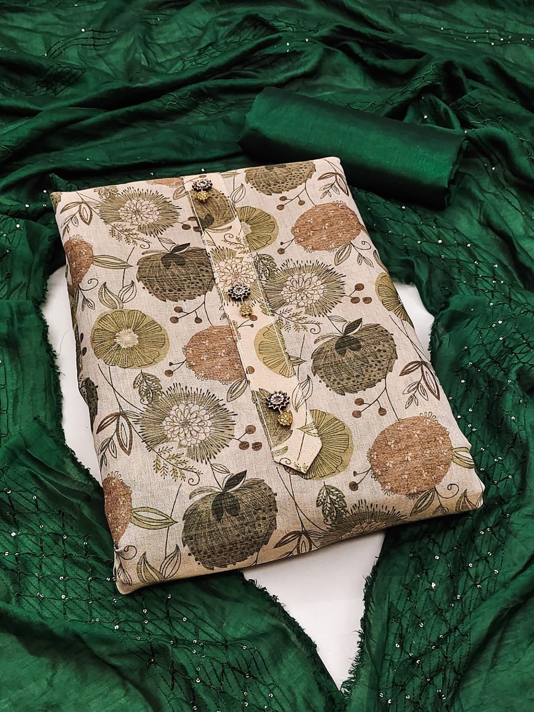 

BlissFlair Art Silk Unstitched Dress Material, Green
