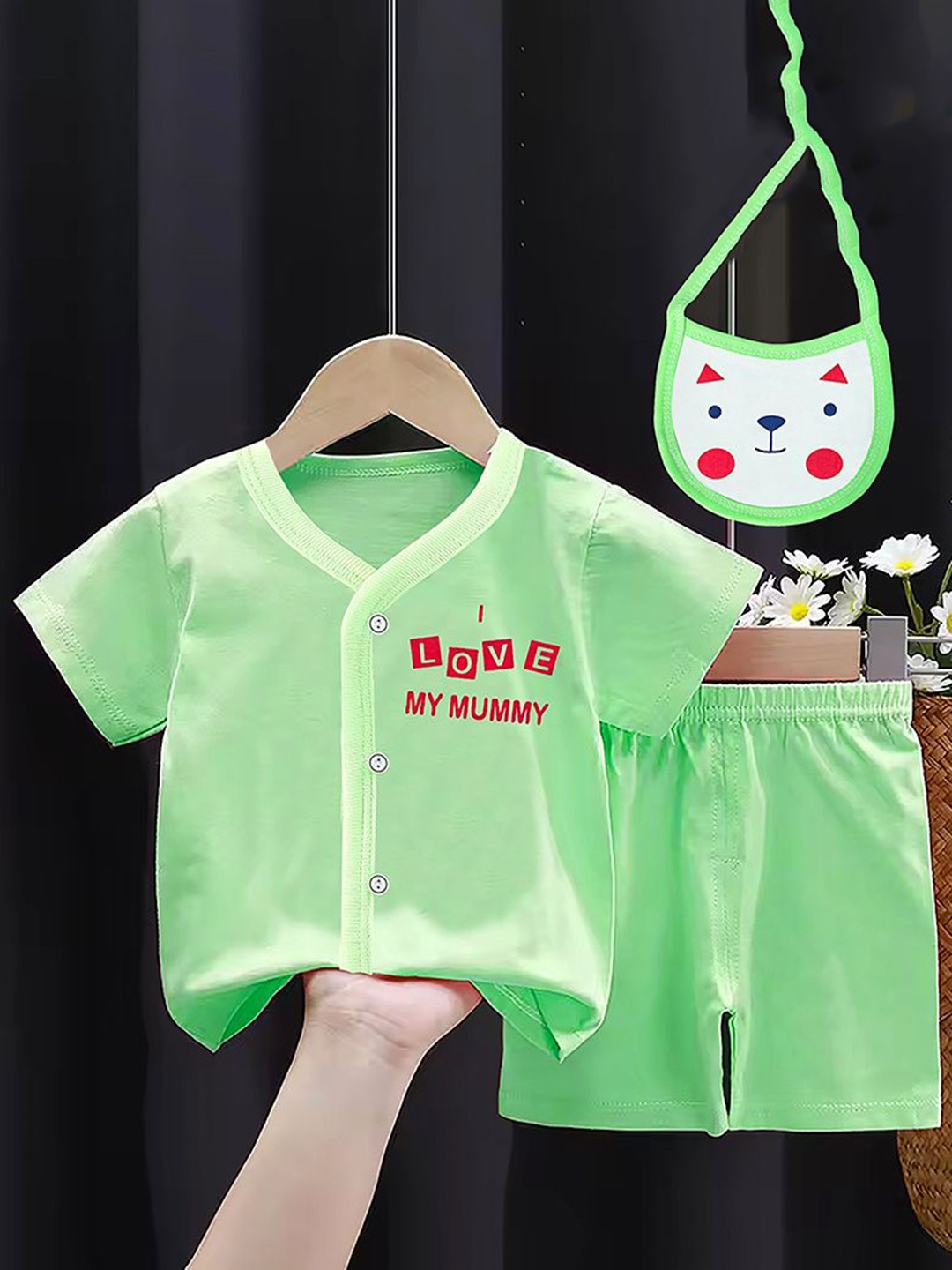 

Fancy Walas Infants 3-Pcs Printed Pure Cotton Baby Apparel Gift Set, Green