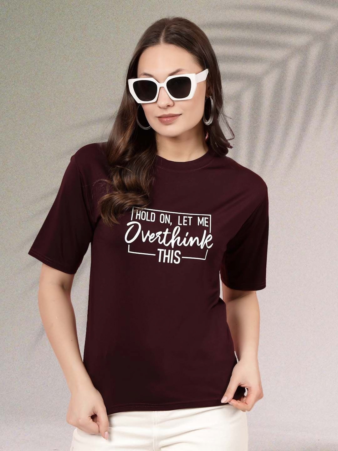 

Moda Rapido Women Typography Printed T-shirt, Burgundy