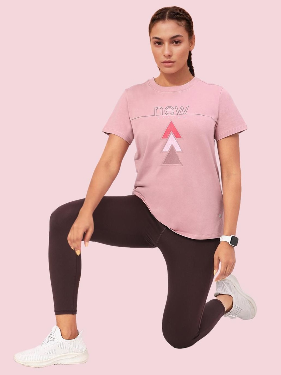 

Enamor Women Printed Antimicrobial Pockets T-shirt, Pink