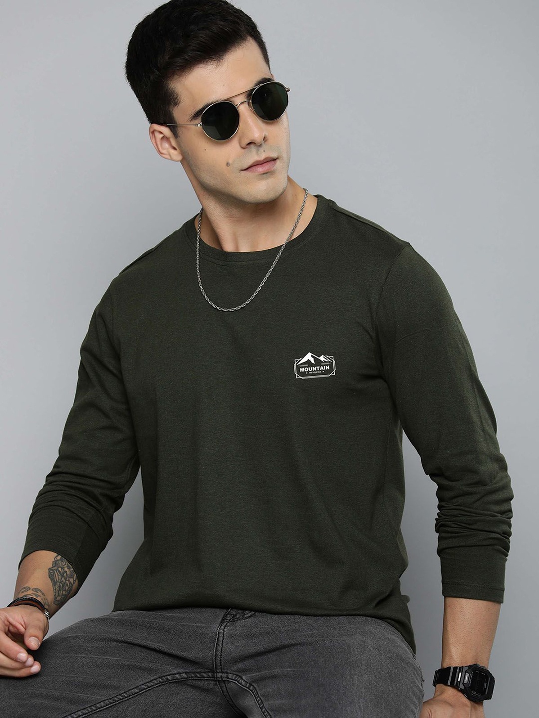 

R.Code by The Roadster Life Co. Men Printed T-shirt, Olive