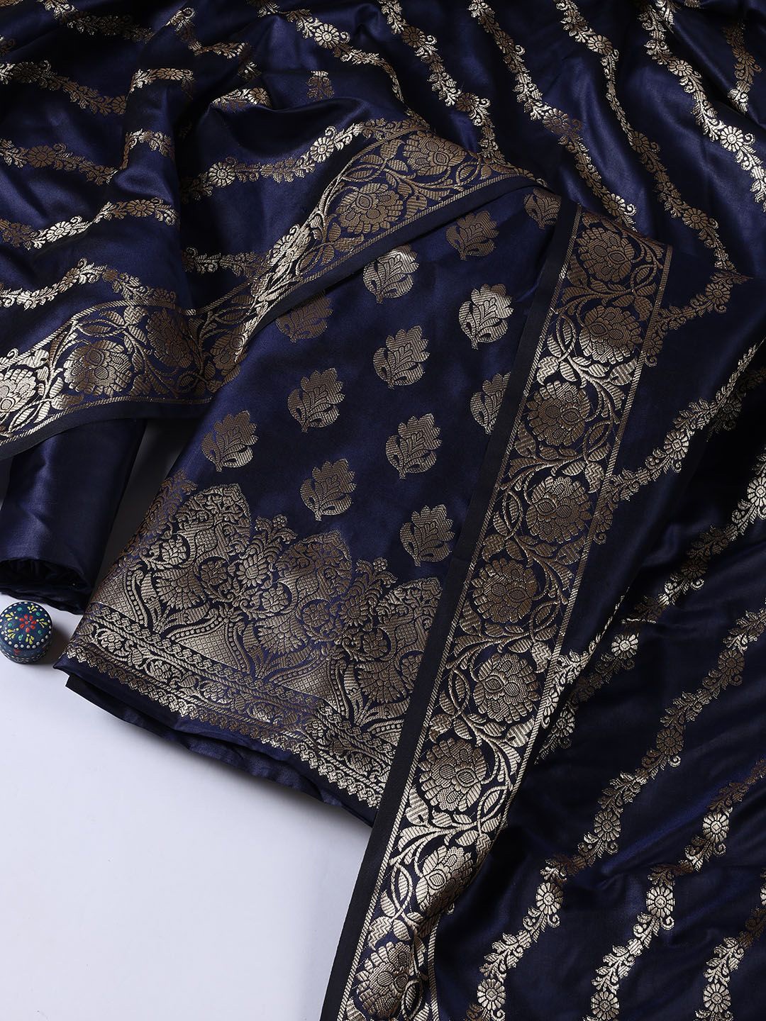 

Meena Bazaar Art Silk Unstitched Dress Material, Navy blue