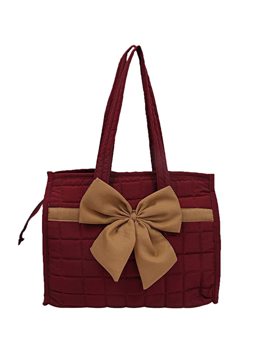 

Kuber Industries Floral Printed Shopper Tote Bag with Applique, Maroon