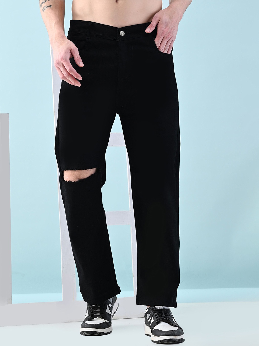 

Moda Rapido Men Classic Mildly Distressed Jeans, Black