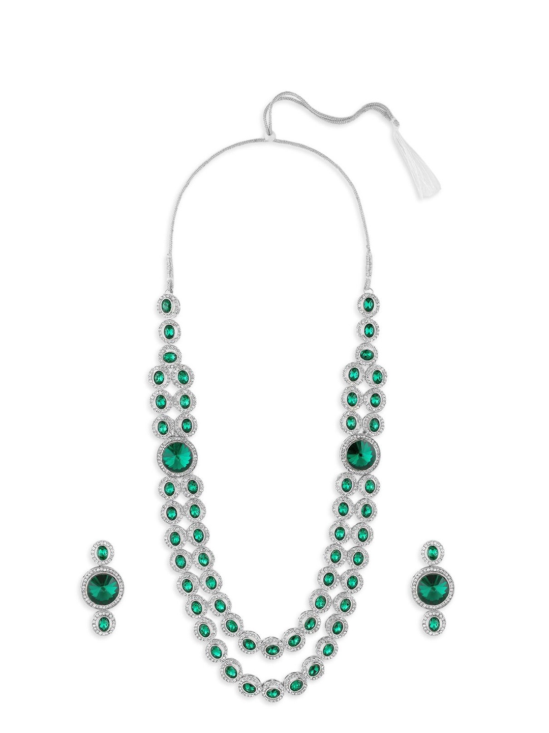 

Zaveri Pearls Silver-Plated Stone-Studded Jewellery Set, Green