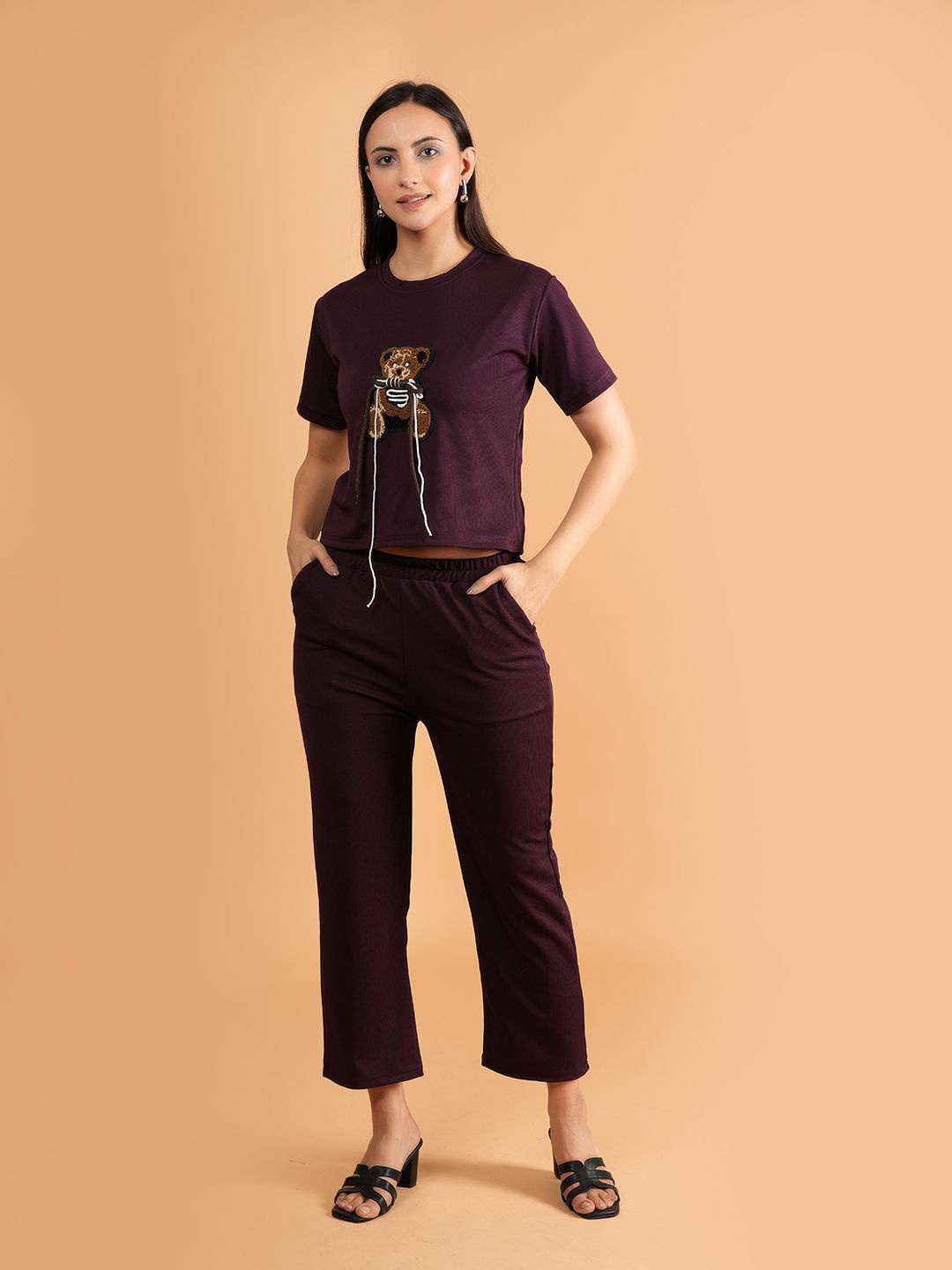 

Belfry Animal Design Round Neck T-Shirt & Trousers Co-Ord Set, Maroon