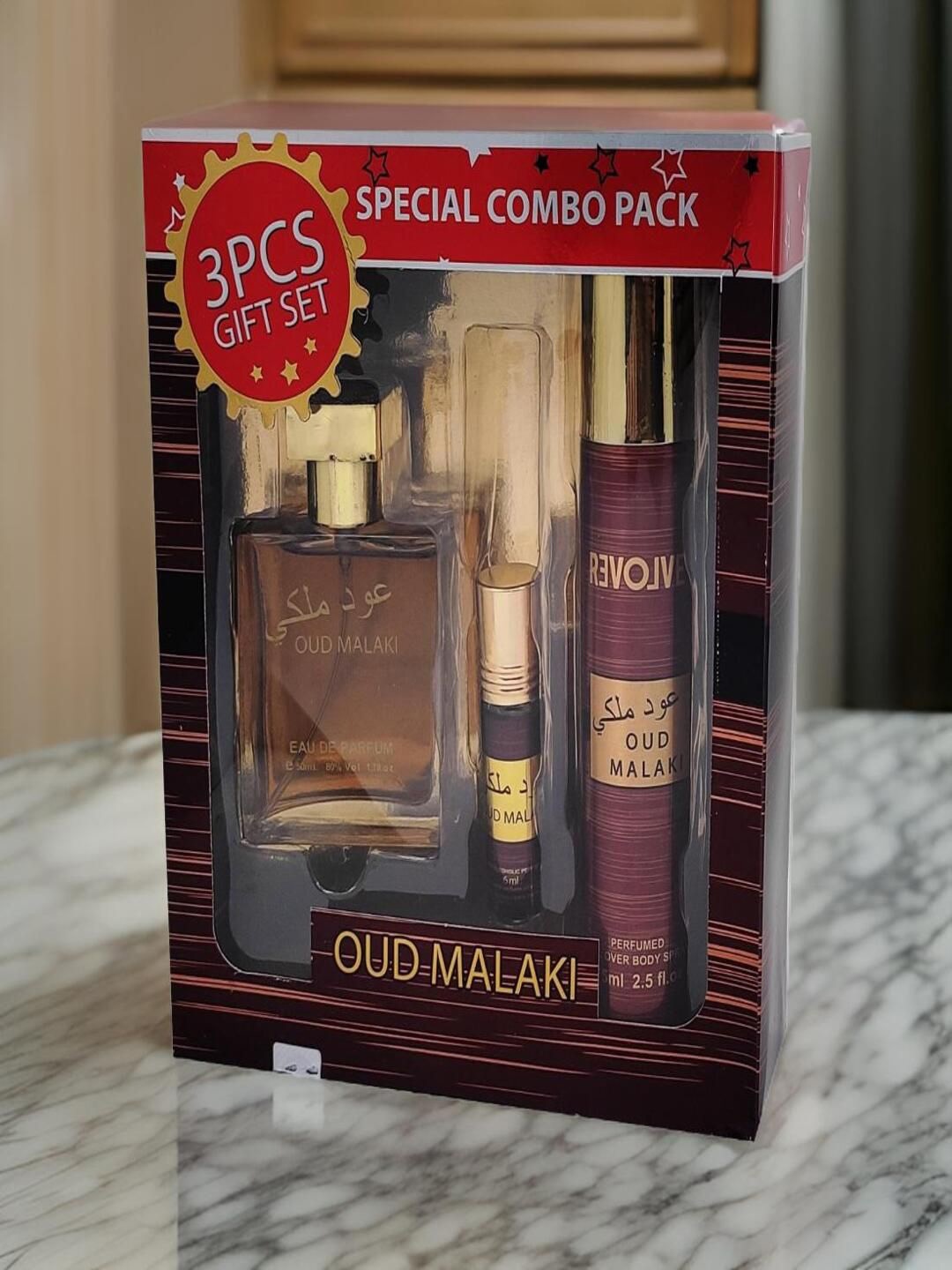 

ATIKA Oud Malaki Set Of 3 Long Lasting Fragrance Gift Set, Brown
