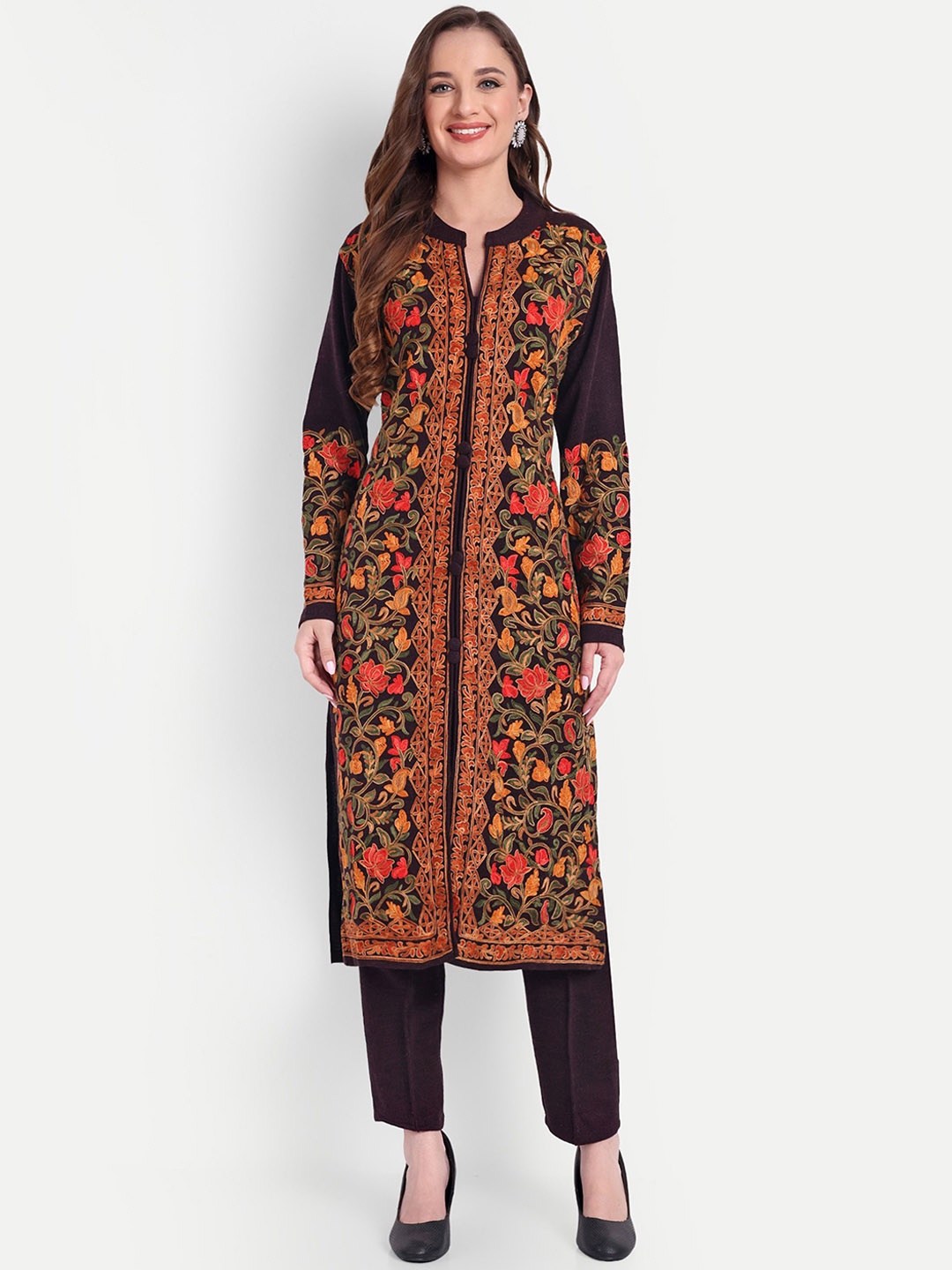 

HAUTEMODA Women Pure Wool Kurta with Palazzos &, Maroon