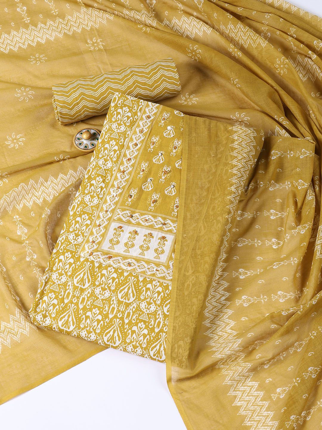 

Meena Bazaar Printed Unstitched Dress Material, Mustard