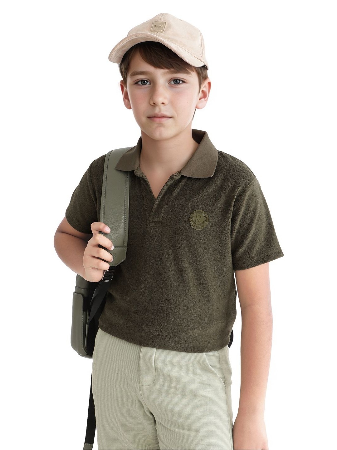 

RARE ONES Boys Polo Collar Pockets T-shirt, Olive