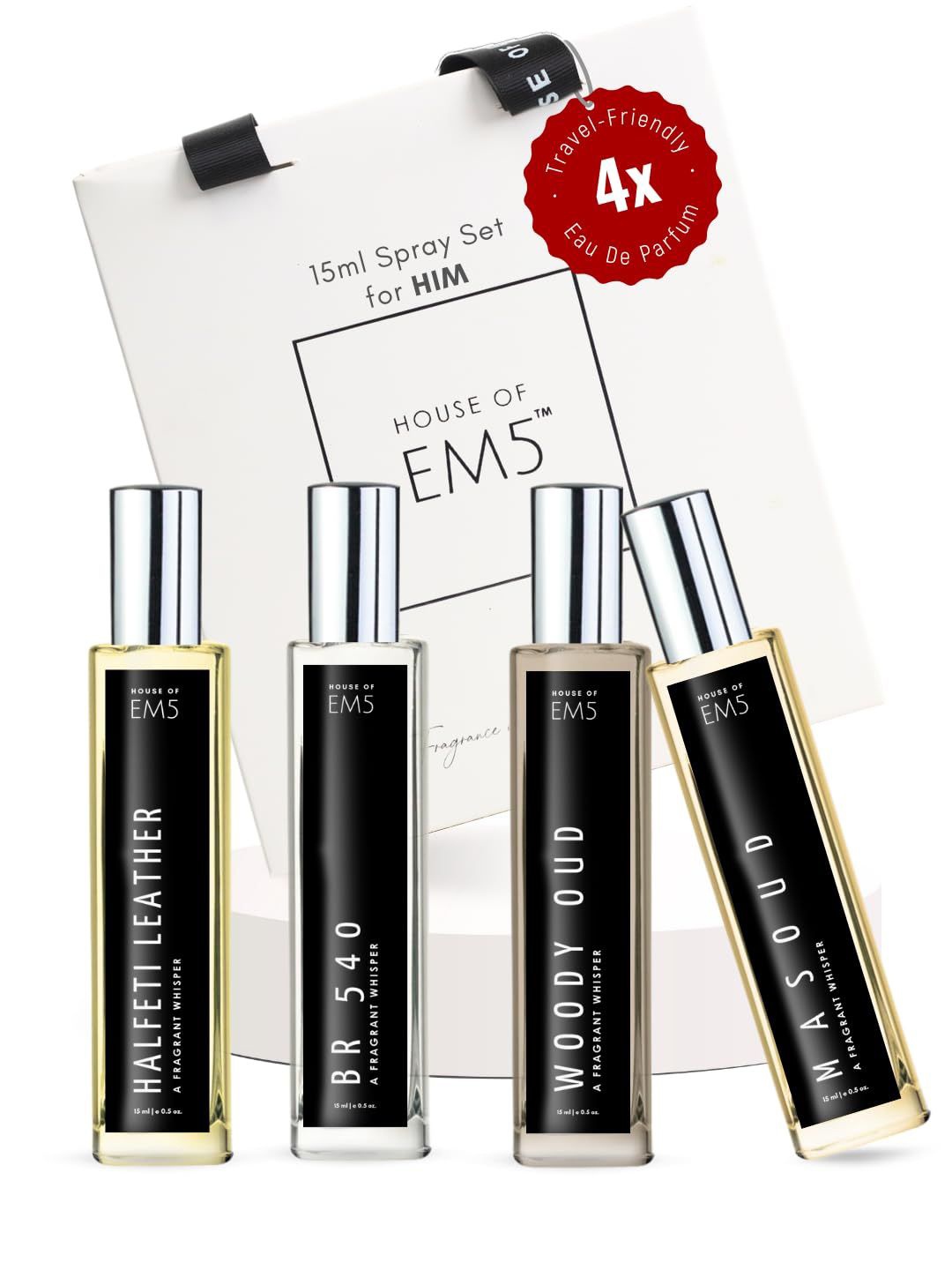 

EM5 Set Of 4 Halfeti Leather Br 540 Woody Oud Masoud Long Lasting Eau De Parfum - 15ml, Transparent