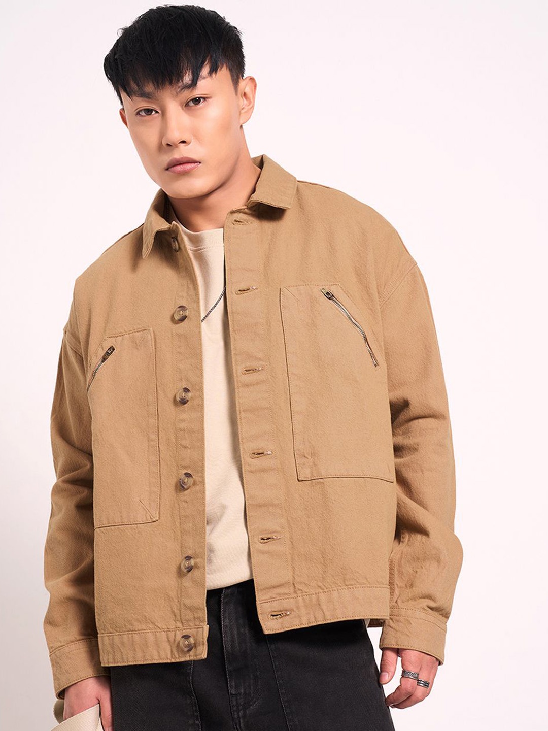 

People Men Longline Denim Jacket, Tan