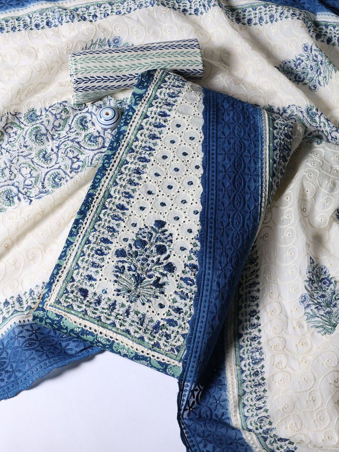 

Meena Bazaar Printed Unstitched Dress Material, Blue