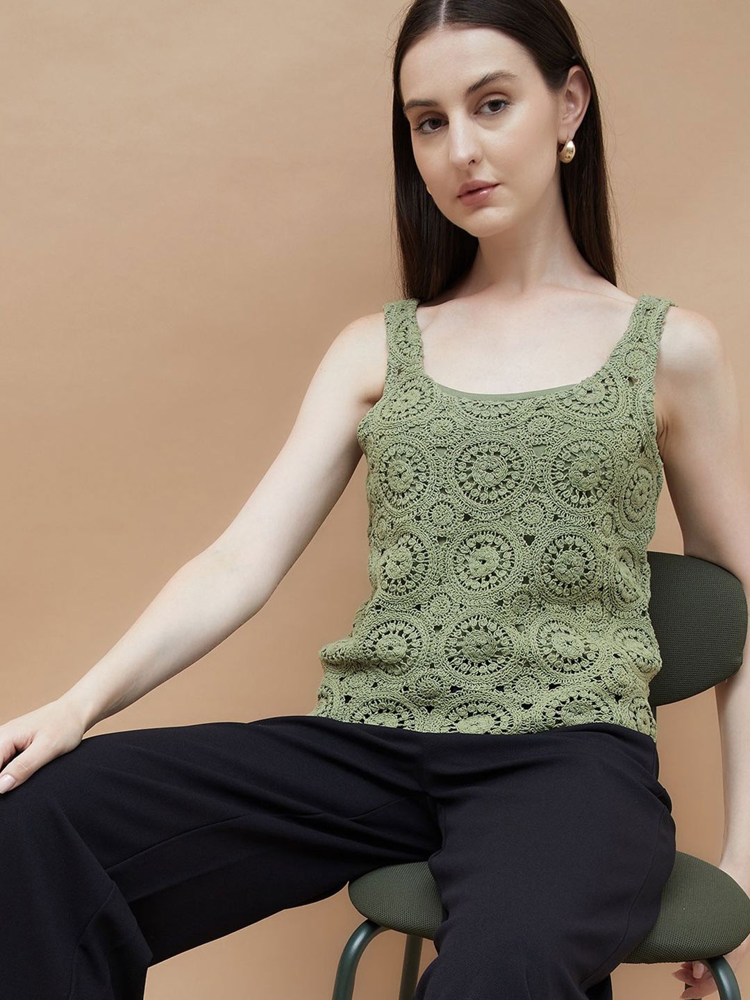 

CODE by Lifestyle Embroidered Off-Shoulder Cotton Top, Olive