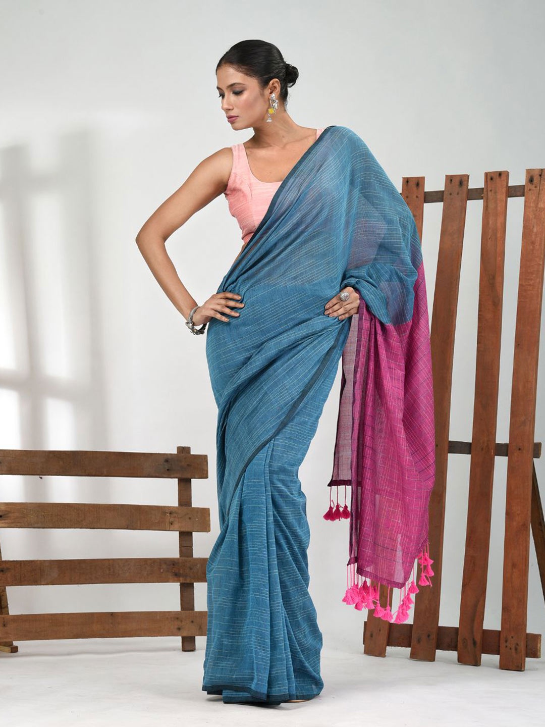 

Charukriti Pure Cotton Saree, Blue
