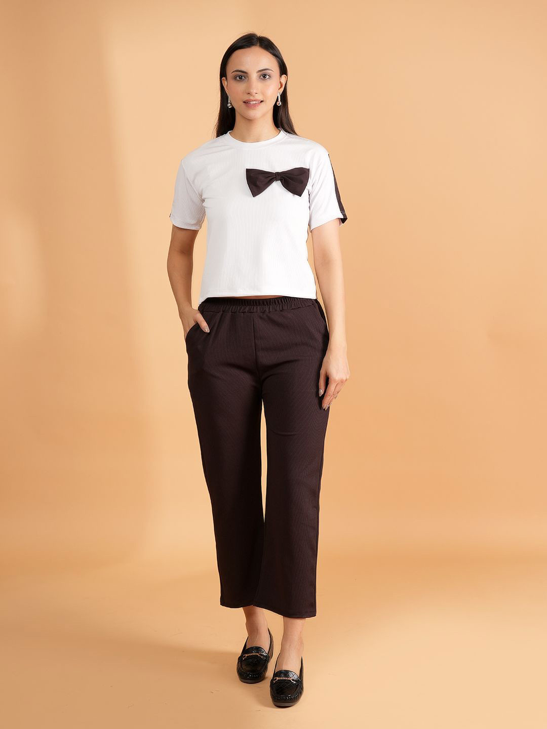 

Belfry Bow Detail Round Neck T-shirt With Trousers Co-Ords, Brown