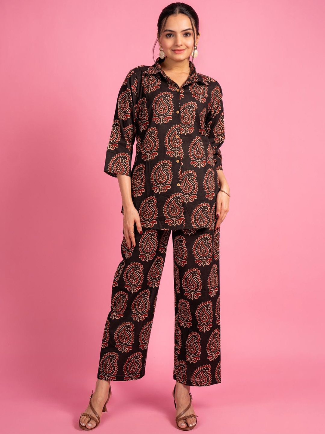 

EKISHA Printed Shirt With Trouser Co-Ords, Black