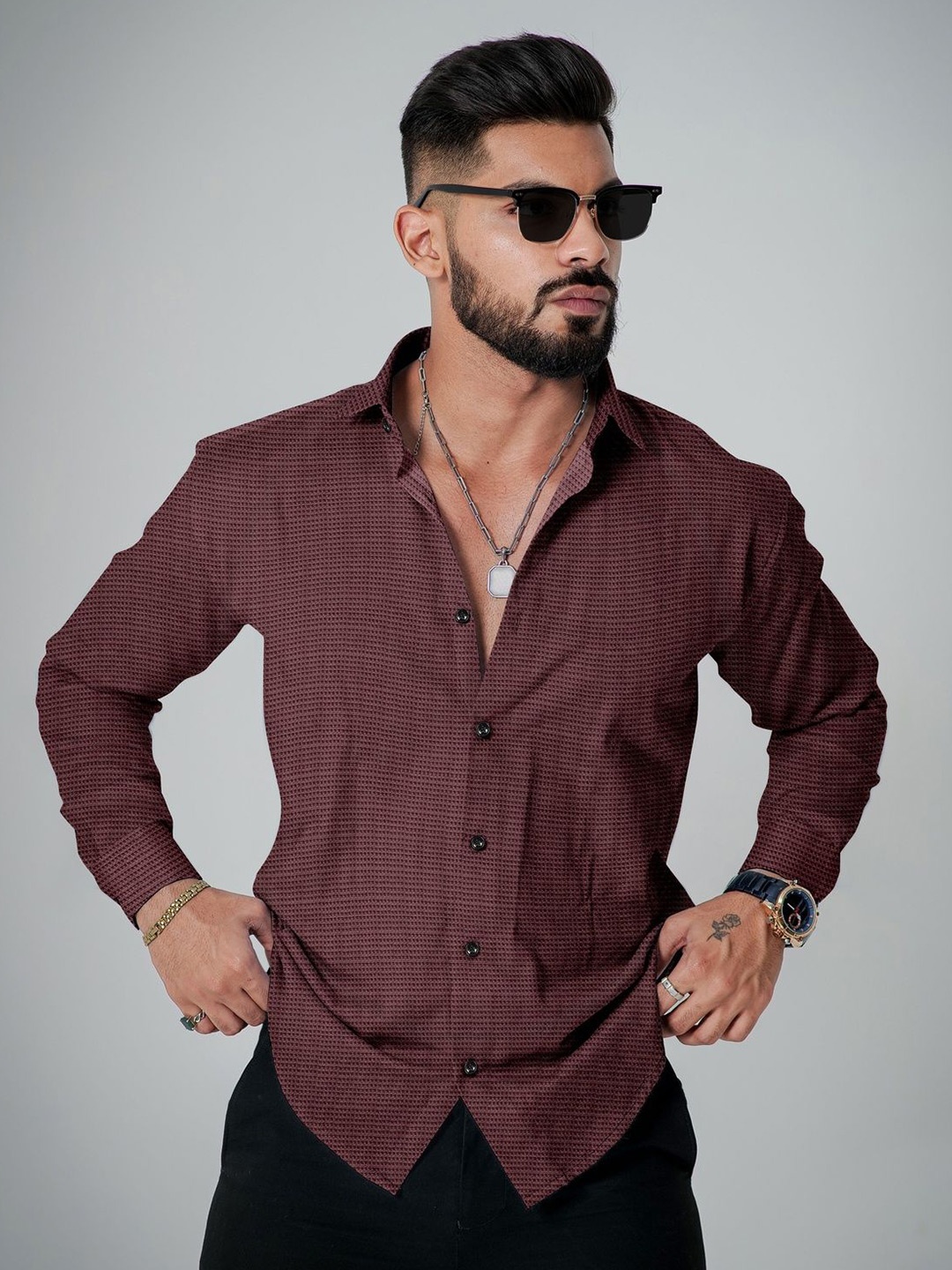

IKON FASHION Men Original Opaque Casual Shirt, Maroon