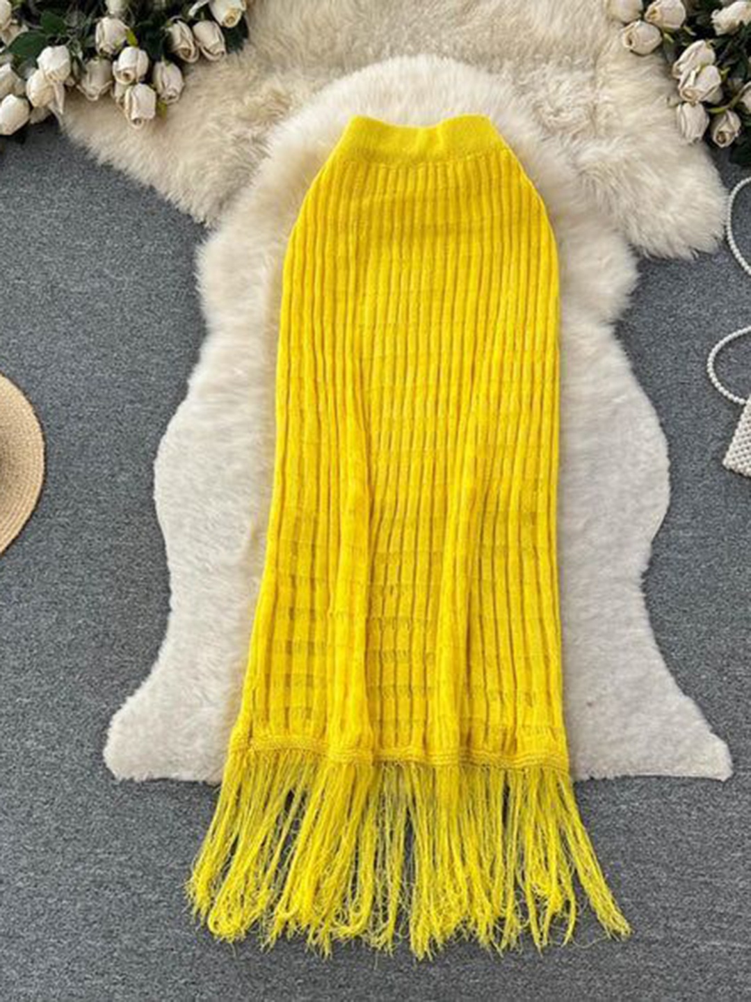 

PANKH Knitted Midi Skirt, Yellow