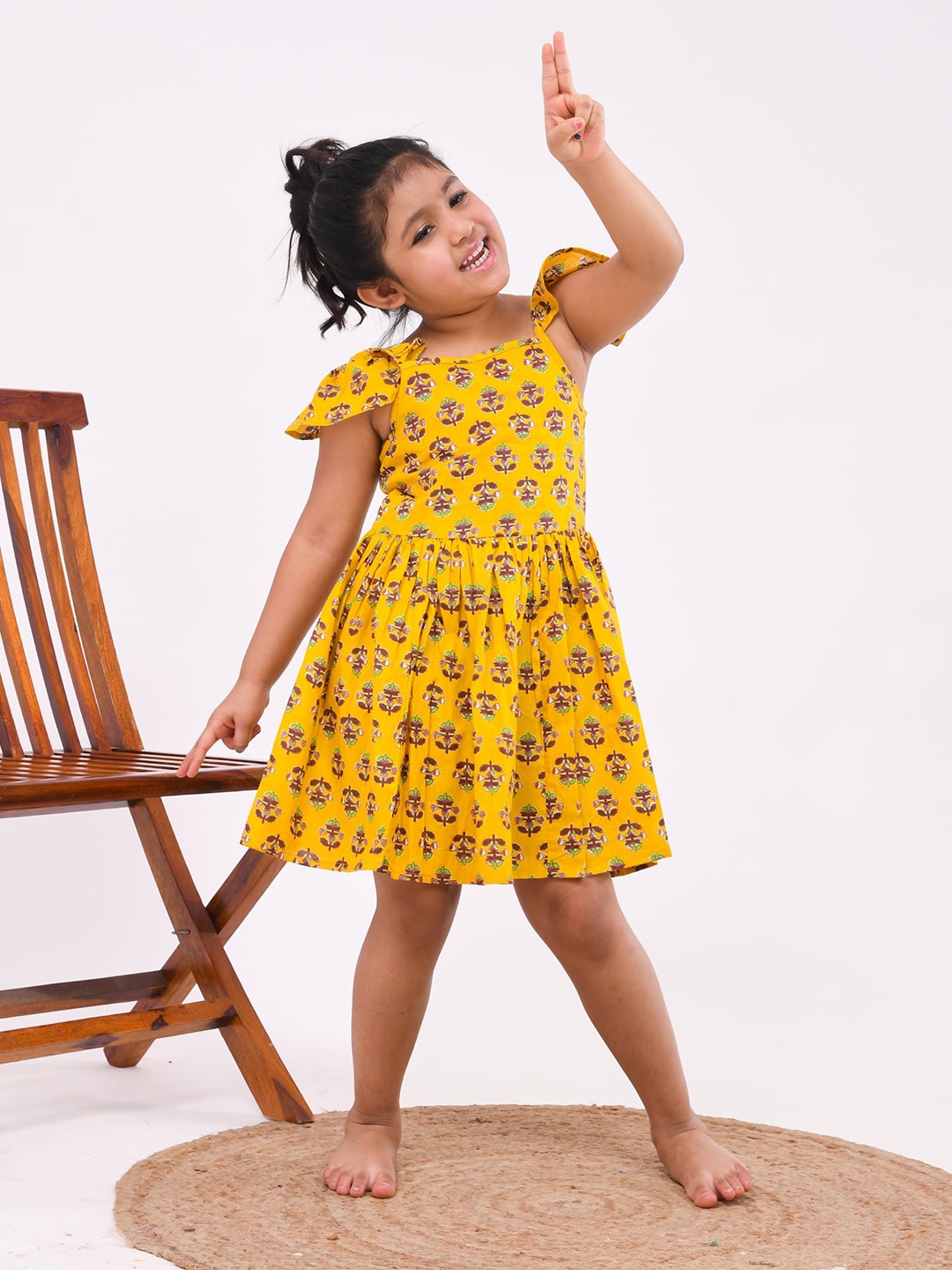

i love legacy Floral Print Flutter Sleeve Fit & Flare Dress, Yellow