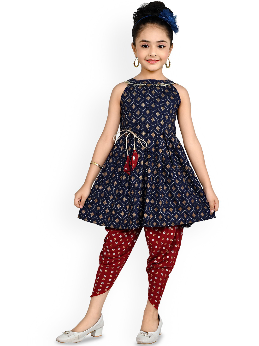 

Kidotsav Girls Floral Printed Regular Kurti with Dhoti Pants, Blue