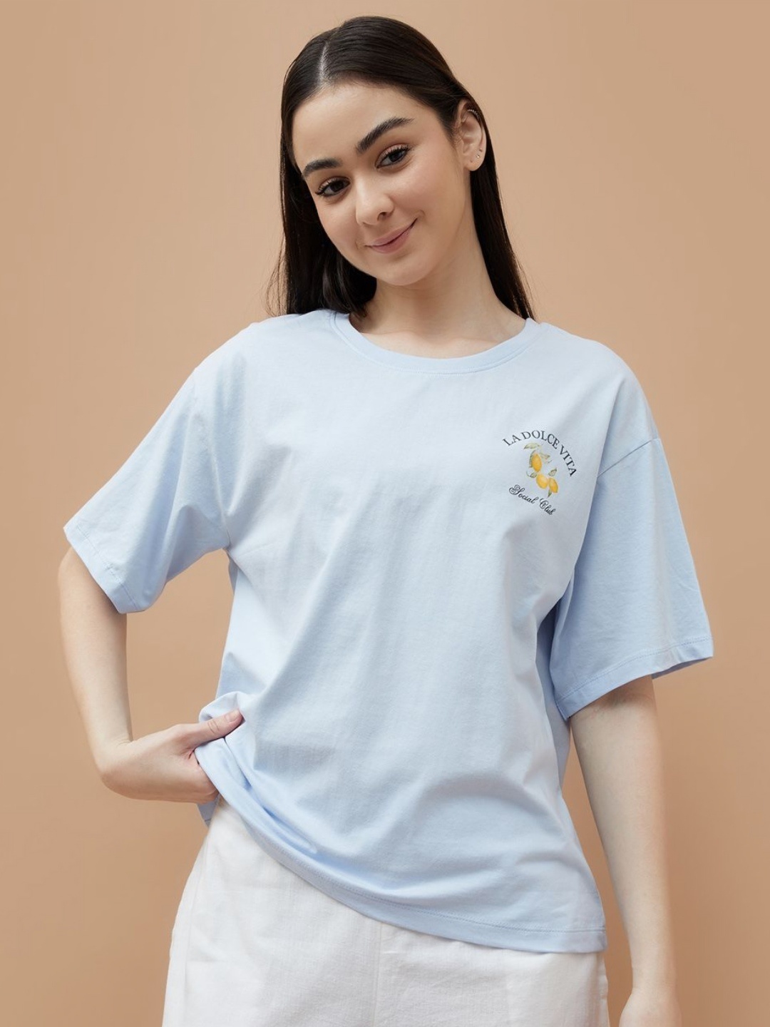 

Ginger by Lifestyle Women Typography Printed T-shirt, Blue