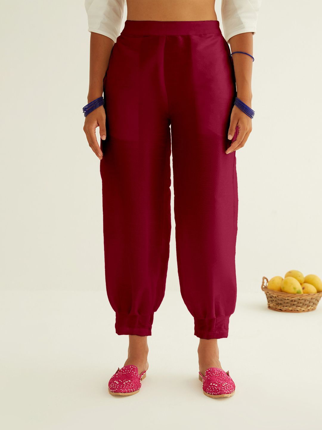 

Abhishti Women Straight Fit Trousers, Magenta