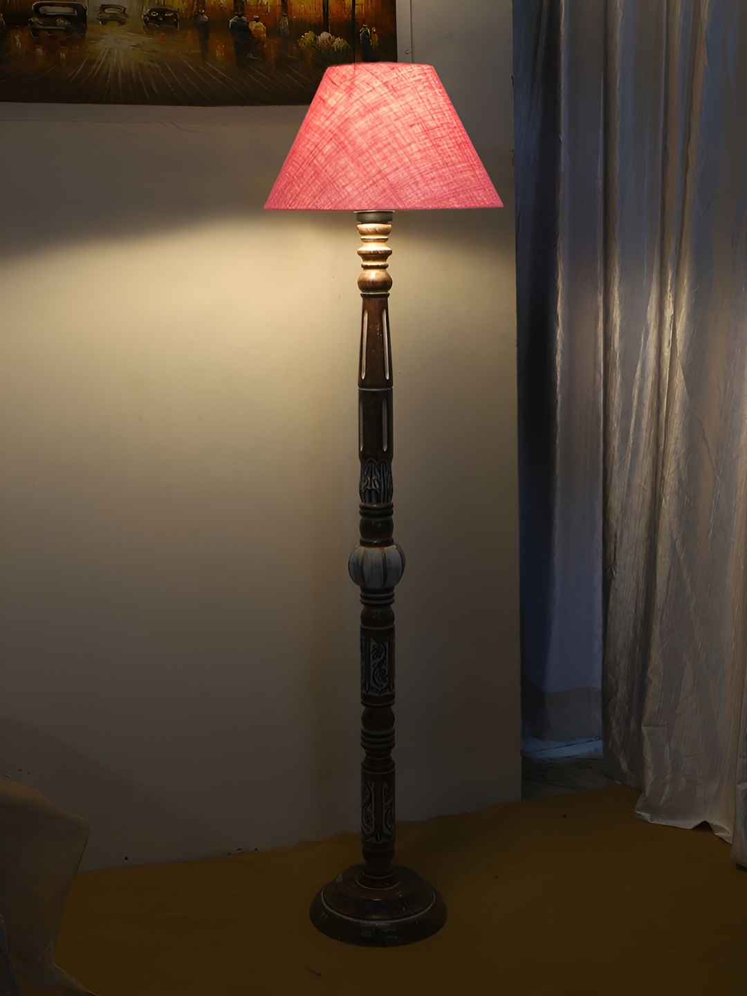 

Devansh Pink & Brown Conical Wooden Floor Lamp