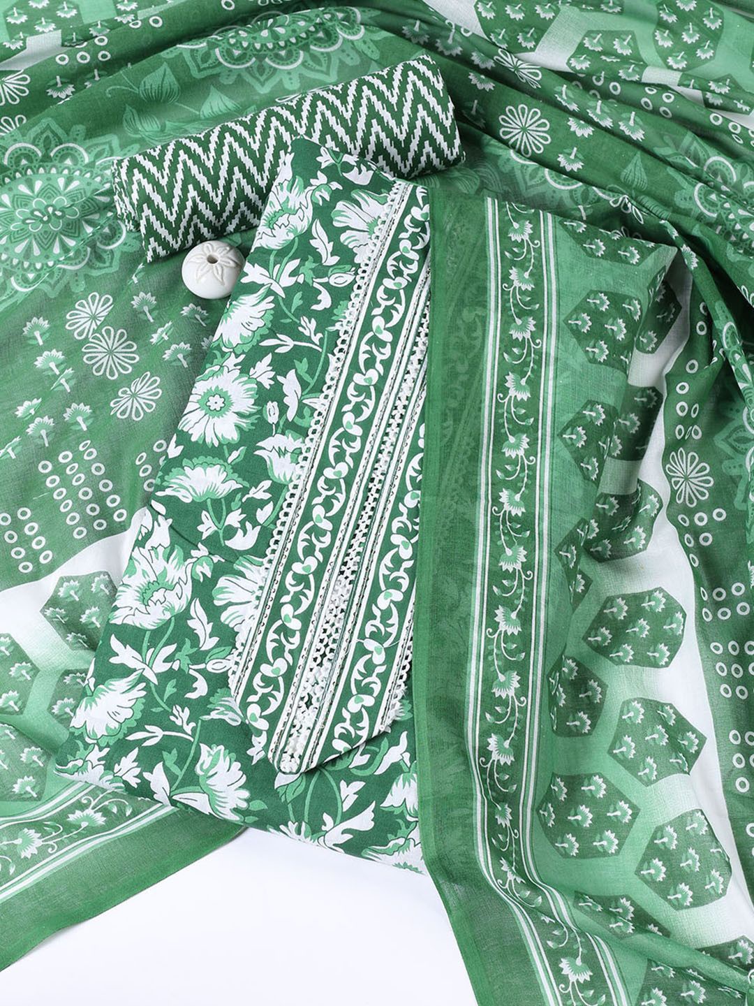 

Meena Bazaar Printed Unstitched Dress Material, Green