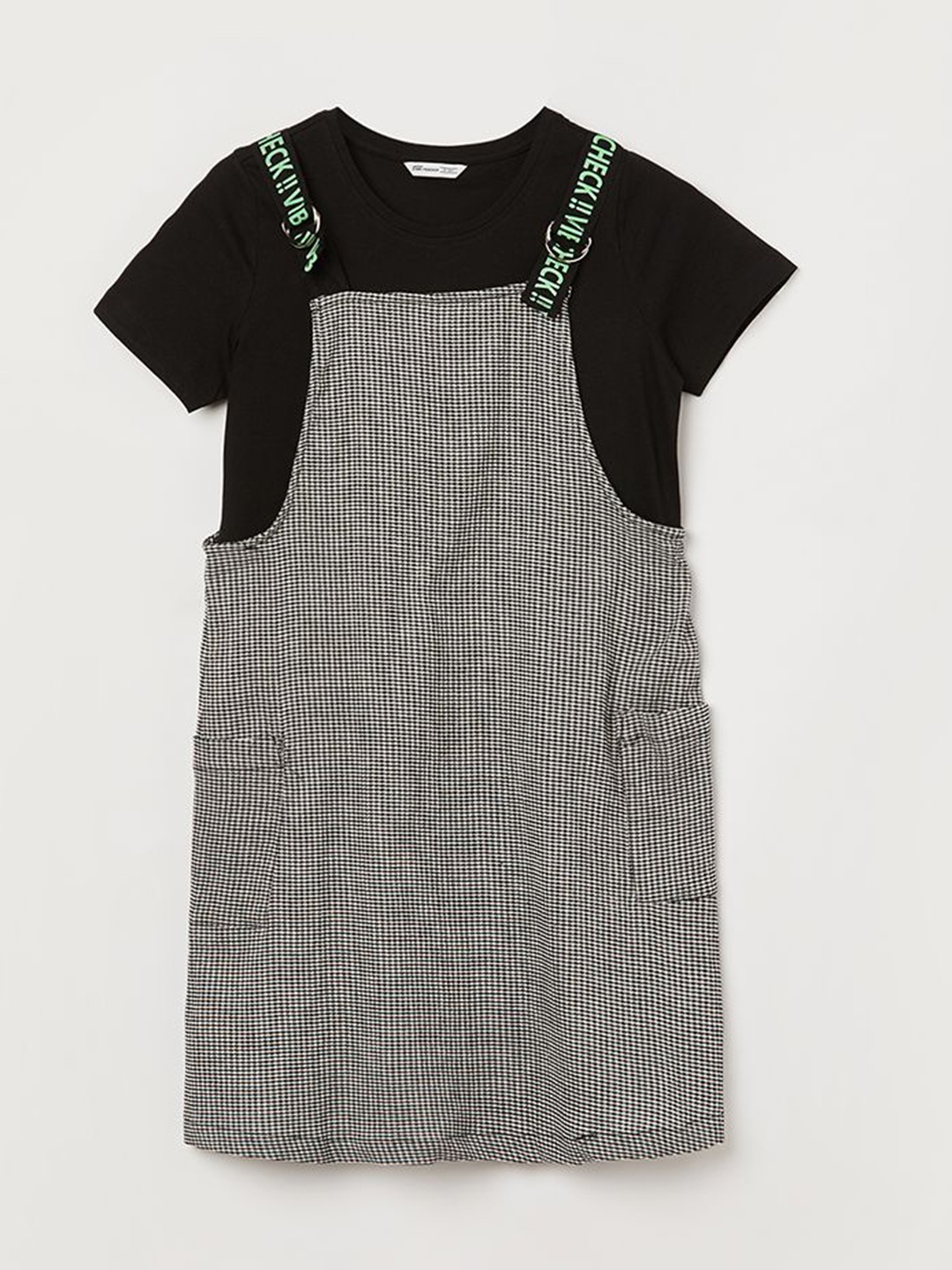 

Fame Forever by Lifestyle Checked Pinafore Dress, Black