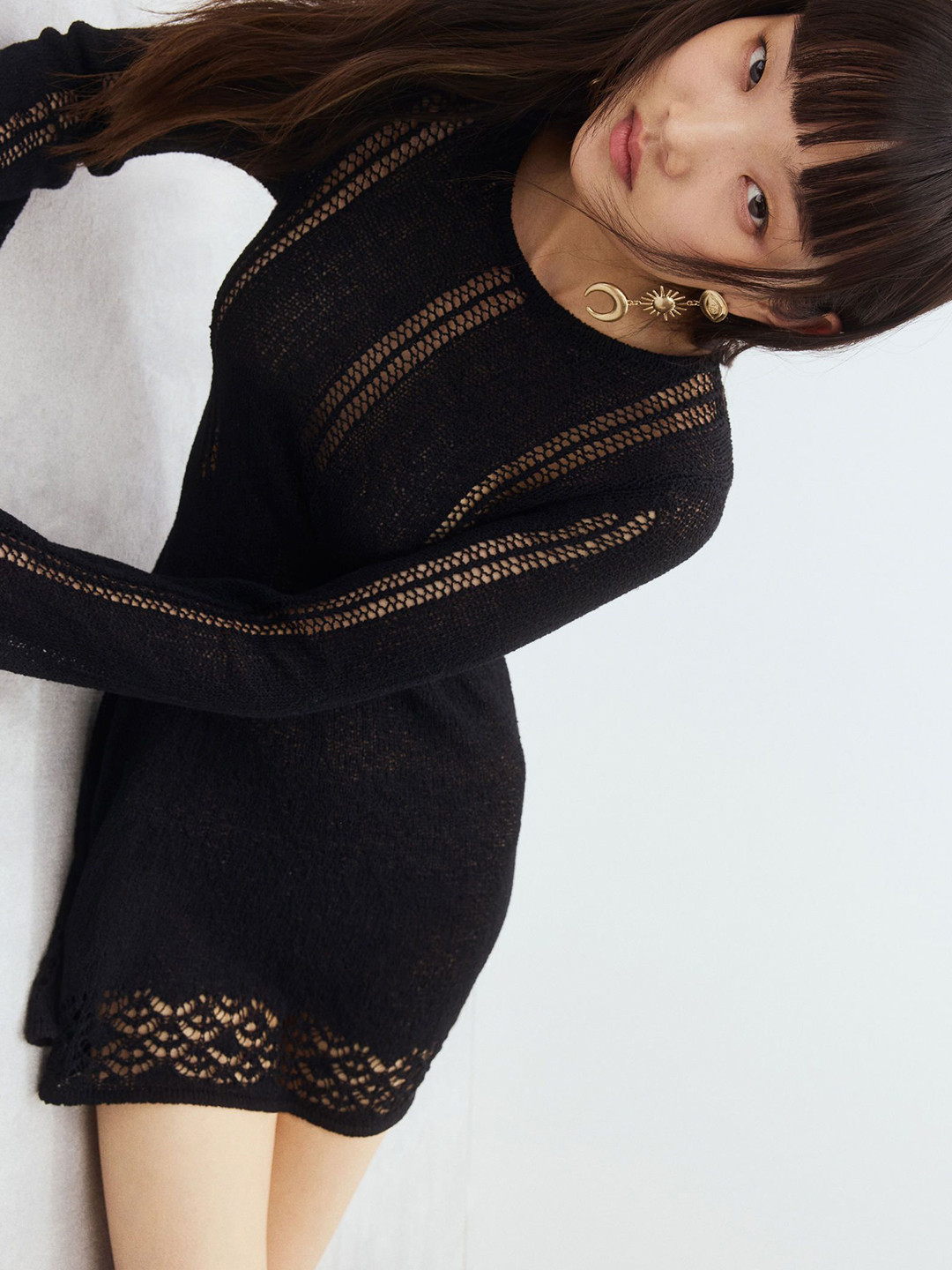 

H&M Hole-Knit Mini Dress, Black