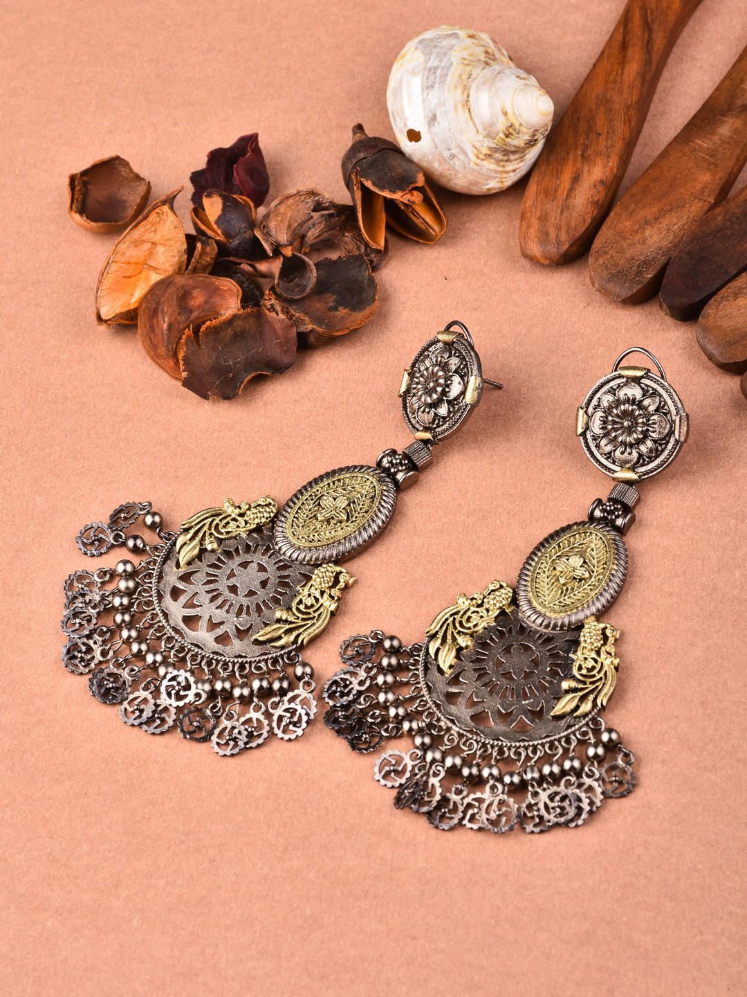 

Reenisaa Contemporary Jhumkas Earrings, Silver