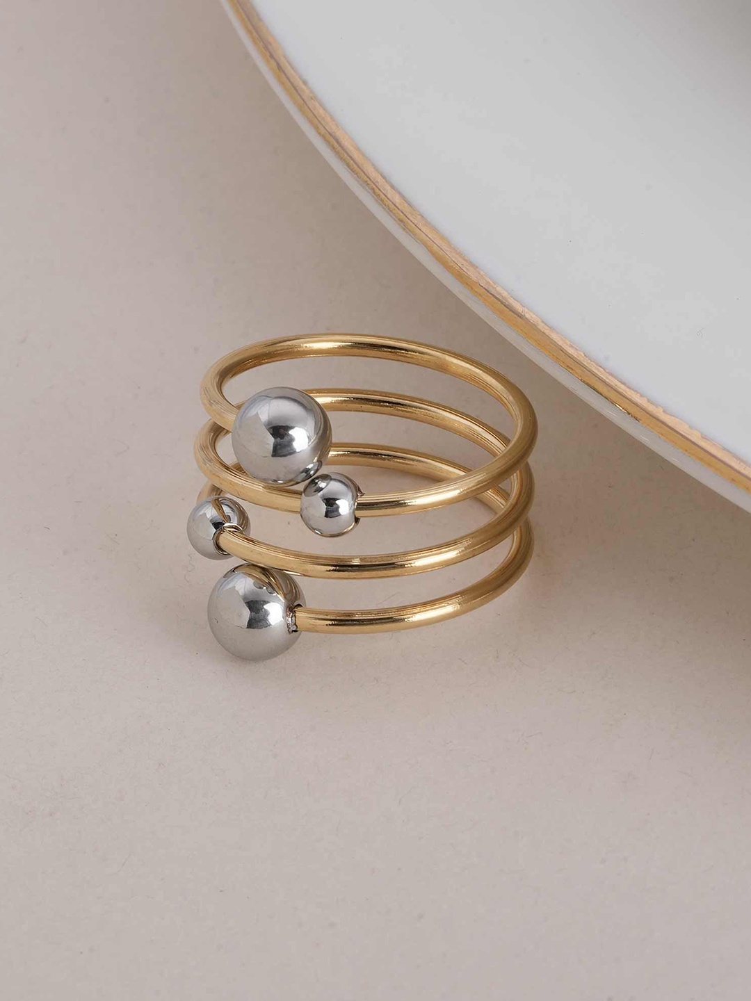

PALMONAS Women Spring Ball Ring Adjustable Waterproof & Anti-Tarnish, Gold