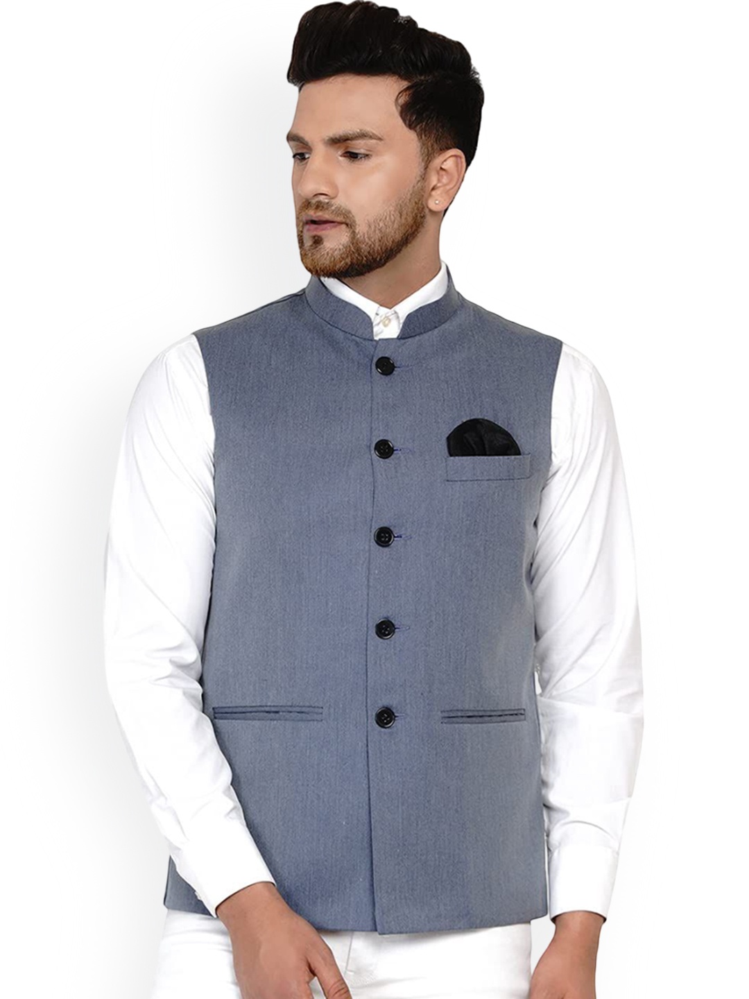 

VEERA PARIDHAAN Cotton Mandarin Collar Nehru Jackets, Grey