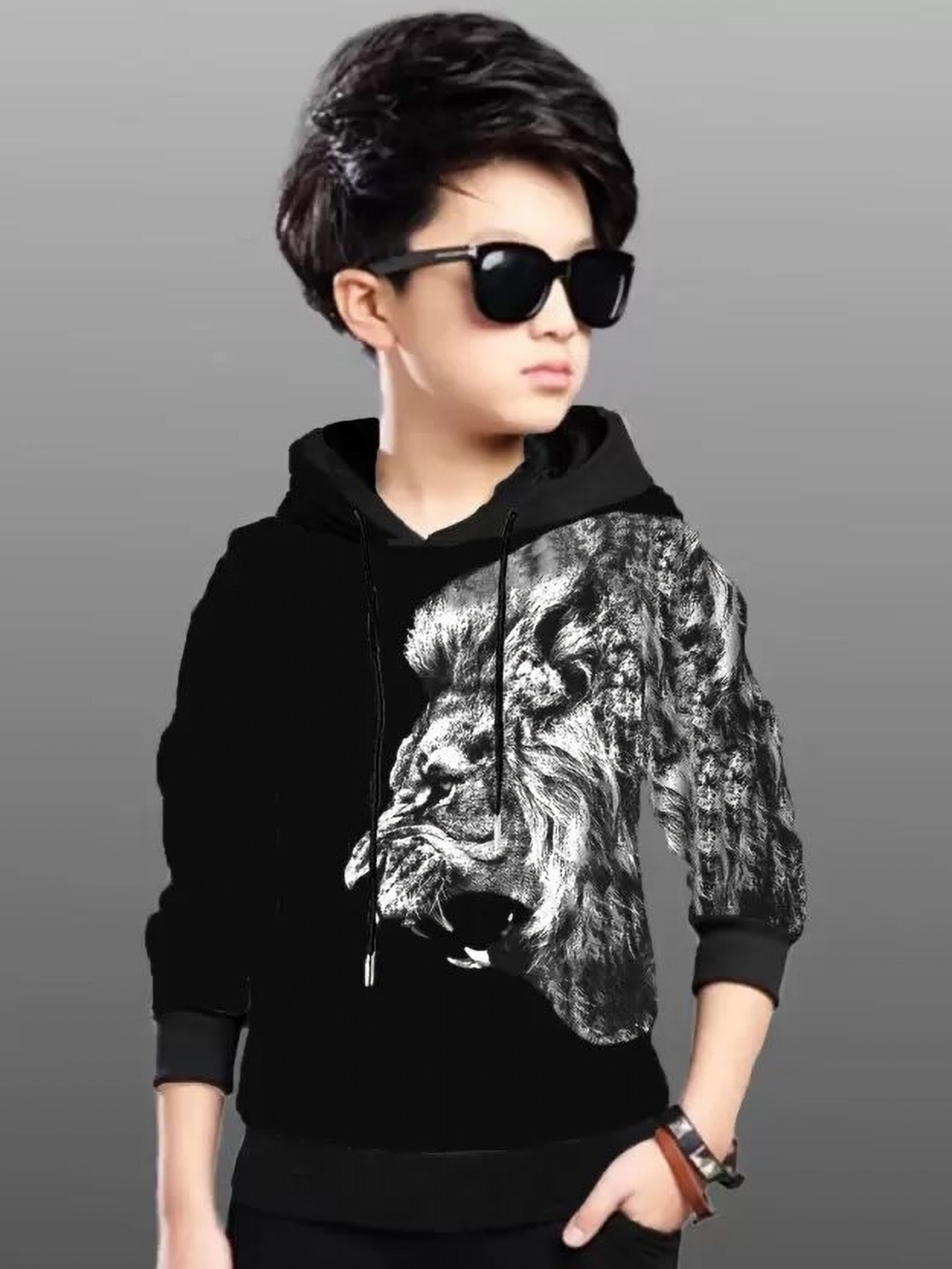 

TICOSS Boys Printed Hooded T-shirt, Black