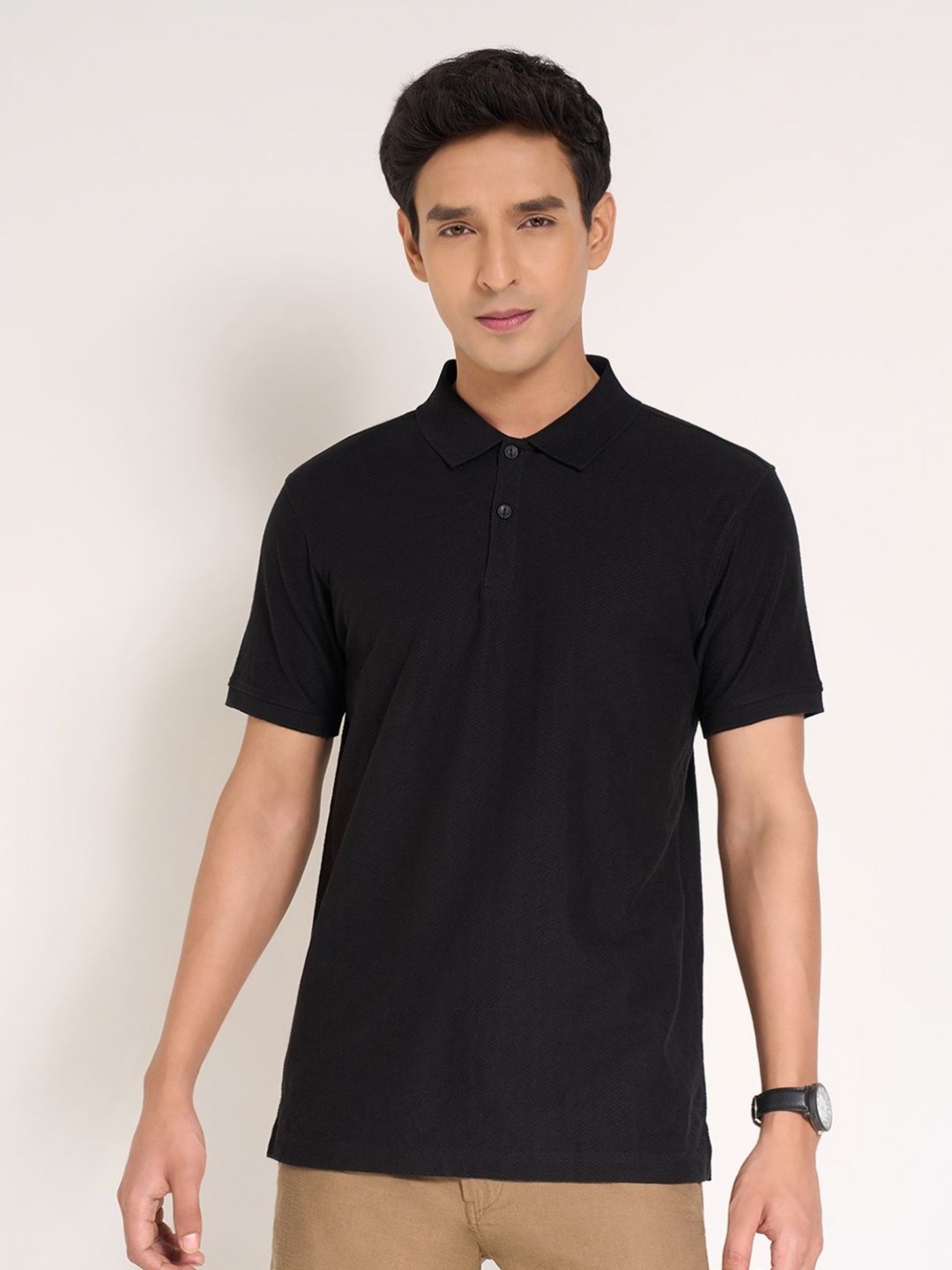 

Peregrine by Pantaloons Men Polo Collar Pockets Slim Fit T-shirt, Black