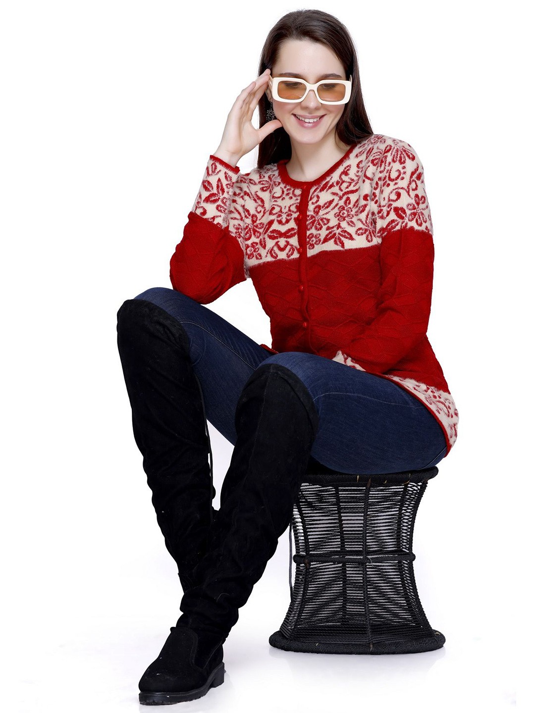 

Chatanya Women Floral Cardigan, Red