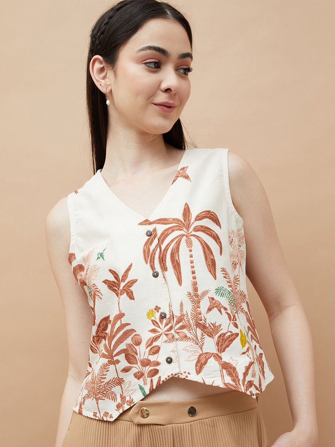 

Colour Me by Melange Floral Print Cotton Top, Off white