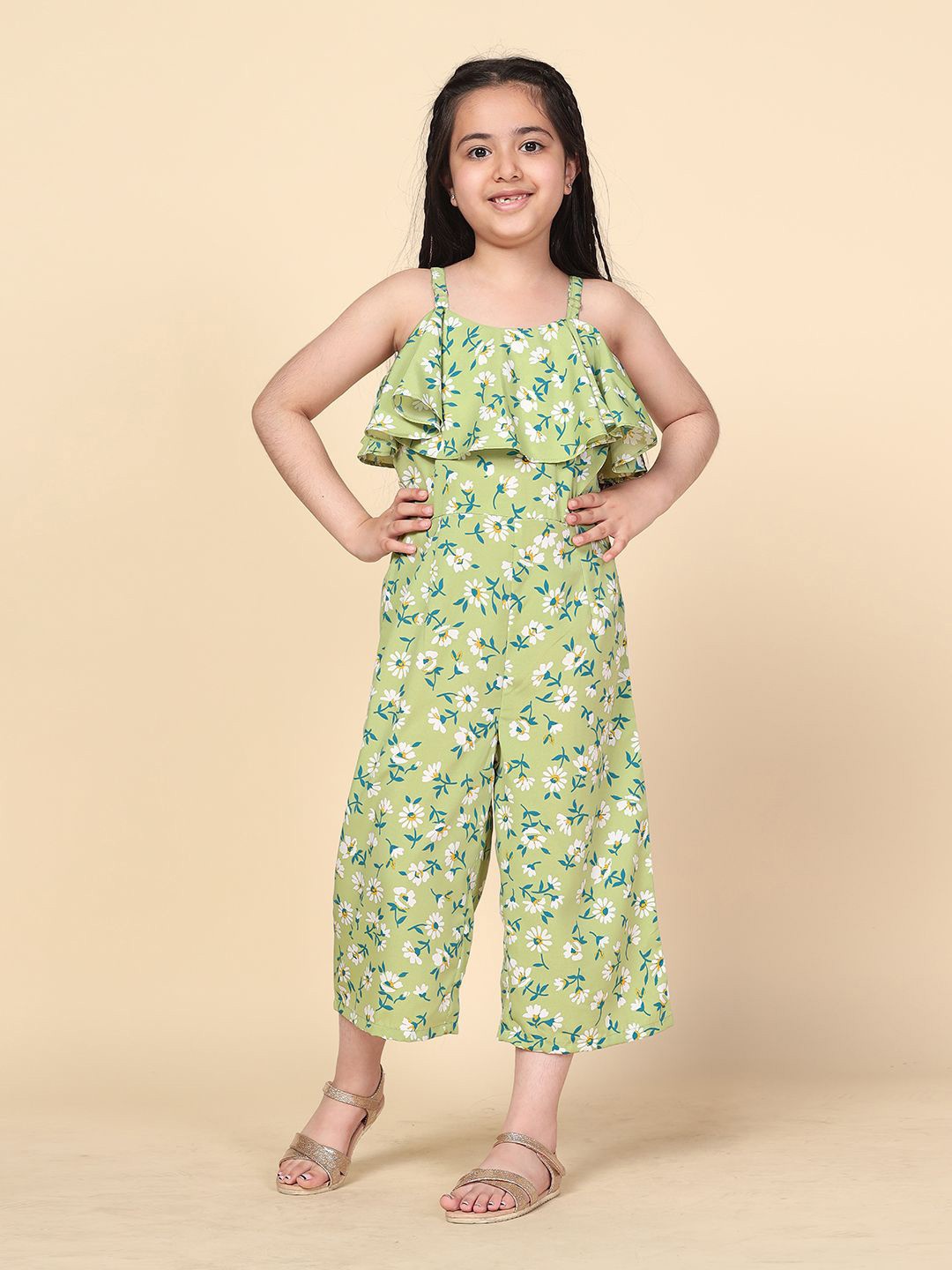 

YK Girls Printed Basic Jumpsuit, Green