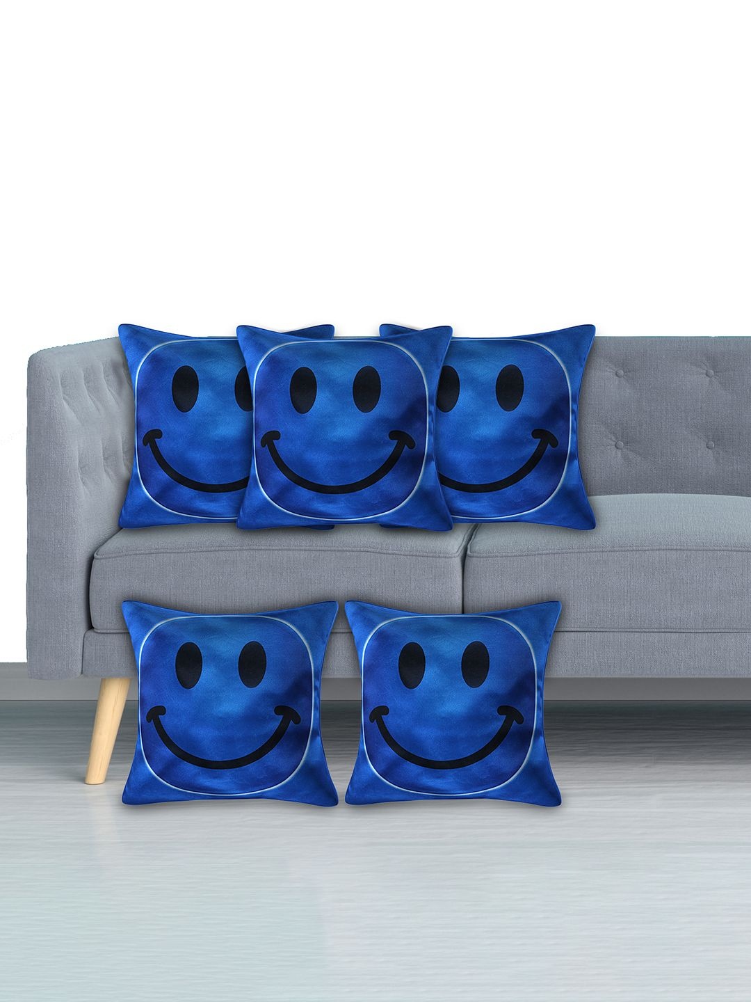 

Kuber Industries Blue Set of 5 Checked Velvet Square Cushion Covers